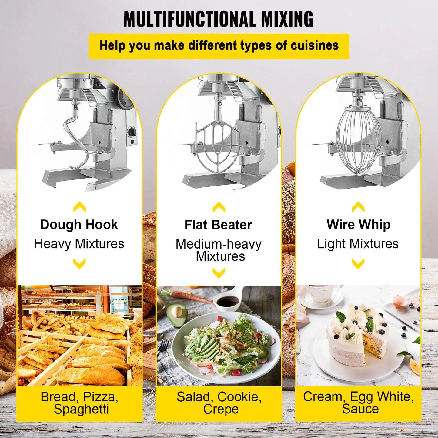 SucceBuy 10 15 20 30L Electric Dough Machine Stainless Steel Commercial Cream  Whisk Mixer Processor Kitchen Food Stand Blender