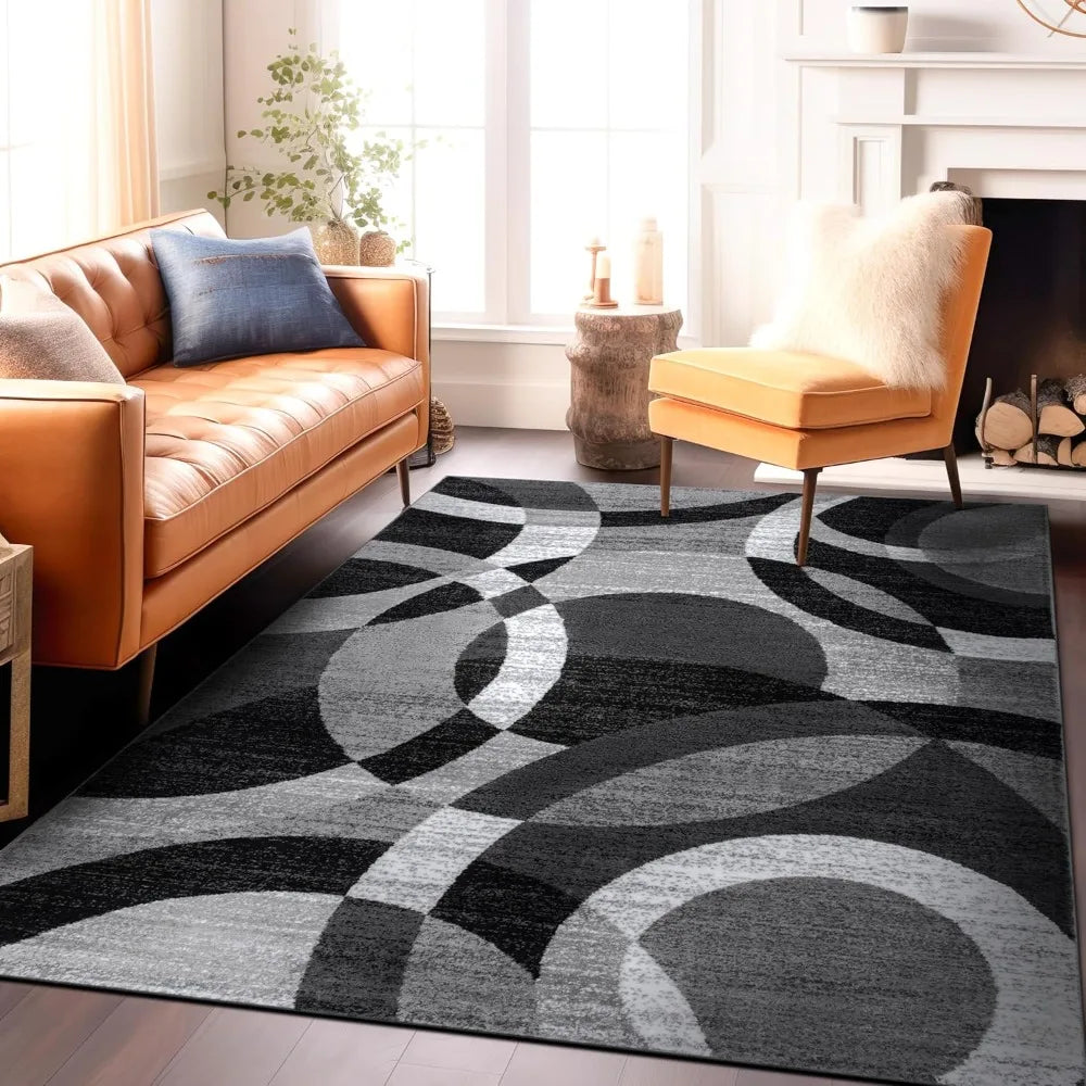 Contemporary Abstract Circles Area Rug For High Traffic Living Rooms And Home Offices