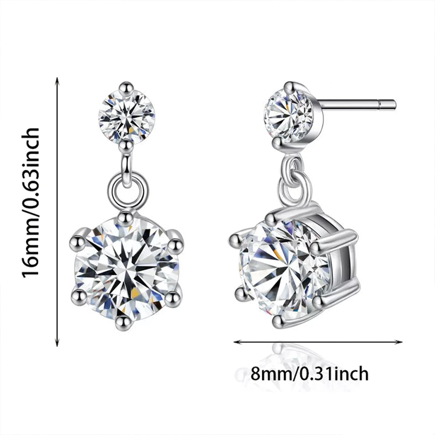 Sterling Silver Moissanite Dangle Earrings For Unisex