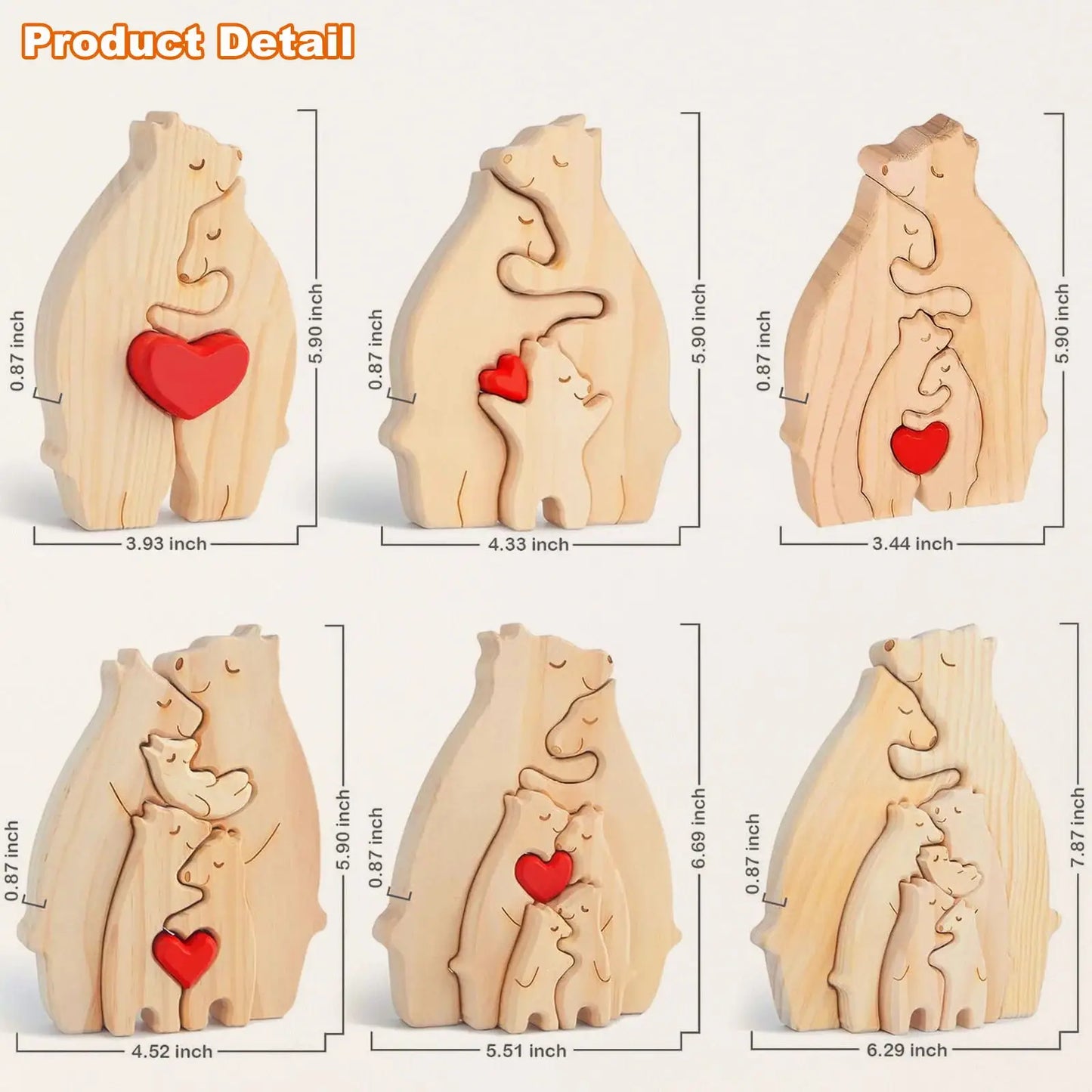 NONED Personalized Bear Family Wooden Puzzle With Free Engraving