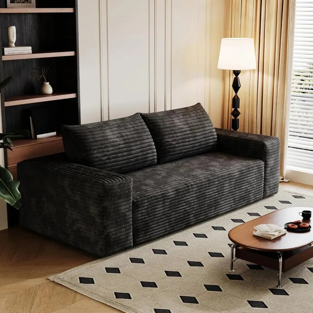 Plush Corduroy Loveseat Sofa With High Back Cushion No Assembly Required For Home Living Room