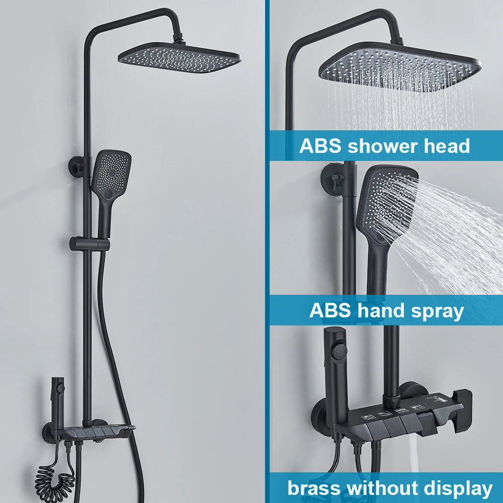SAFLIHCAR Digital Display 4 Function Wall Mount Shower System Faucet Hot Cold Water