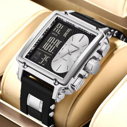 Foxbox Square Digital Quartz Mens Wristwatch Silicone Strap