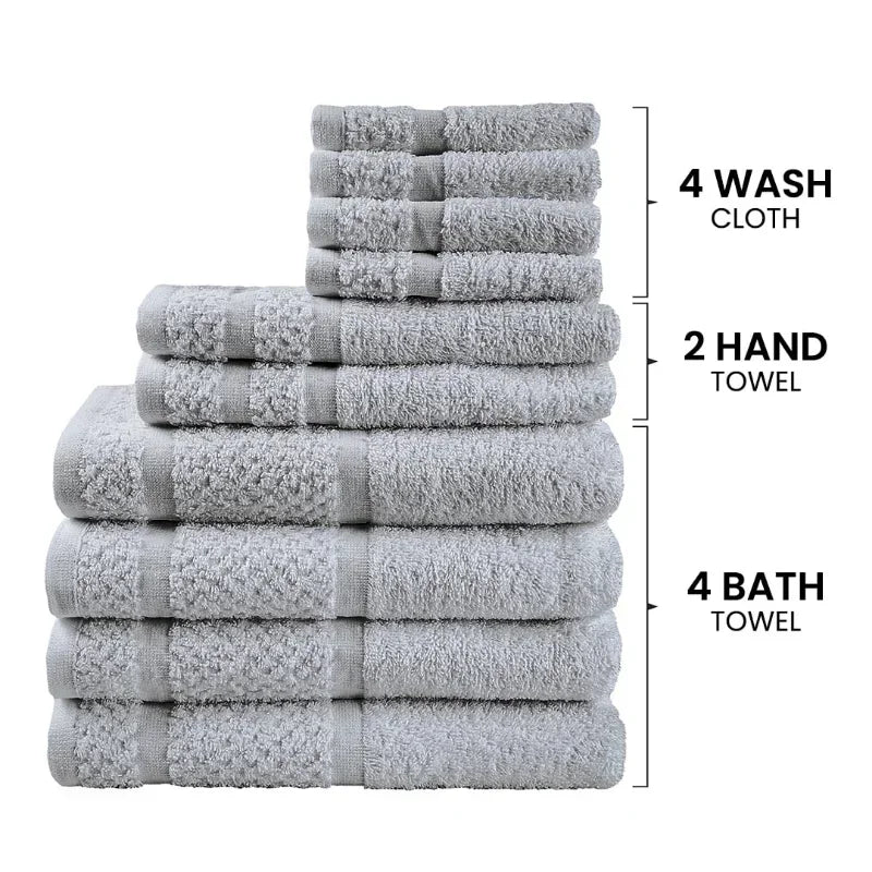 10 Piece Cotton Towel Set Quick Dry Plaid Pattern For Home Bathroom Essentials Everyday Use