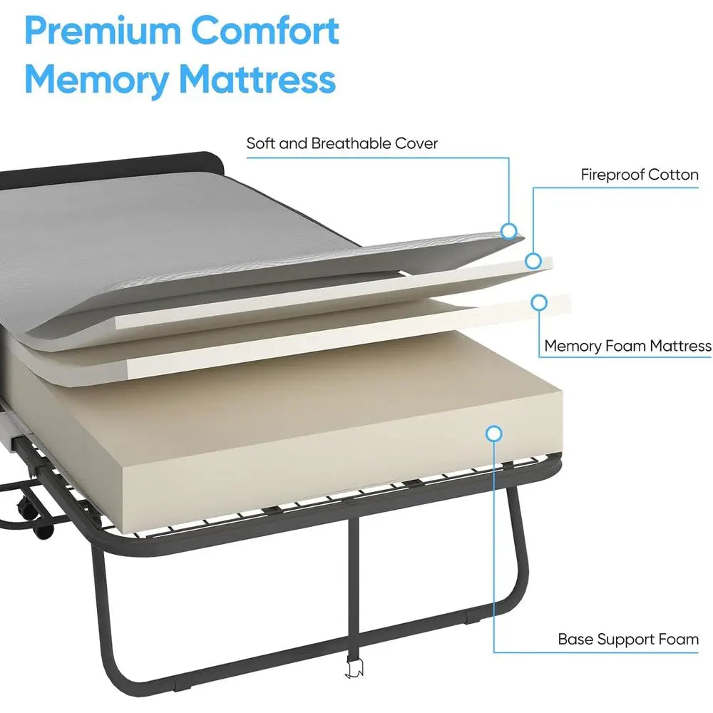 ZHUXIANG Portable Rollaway Bedstead With Mattress Headboard And Reinforced Casters