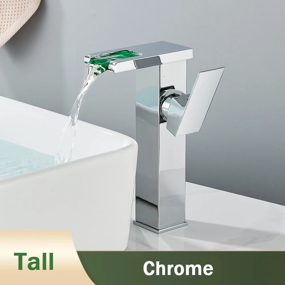 Rozin LED Bathroom Basin Faucet Waterfall Hot Cold Deck Mounted