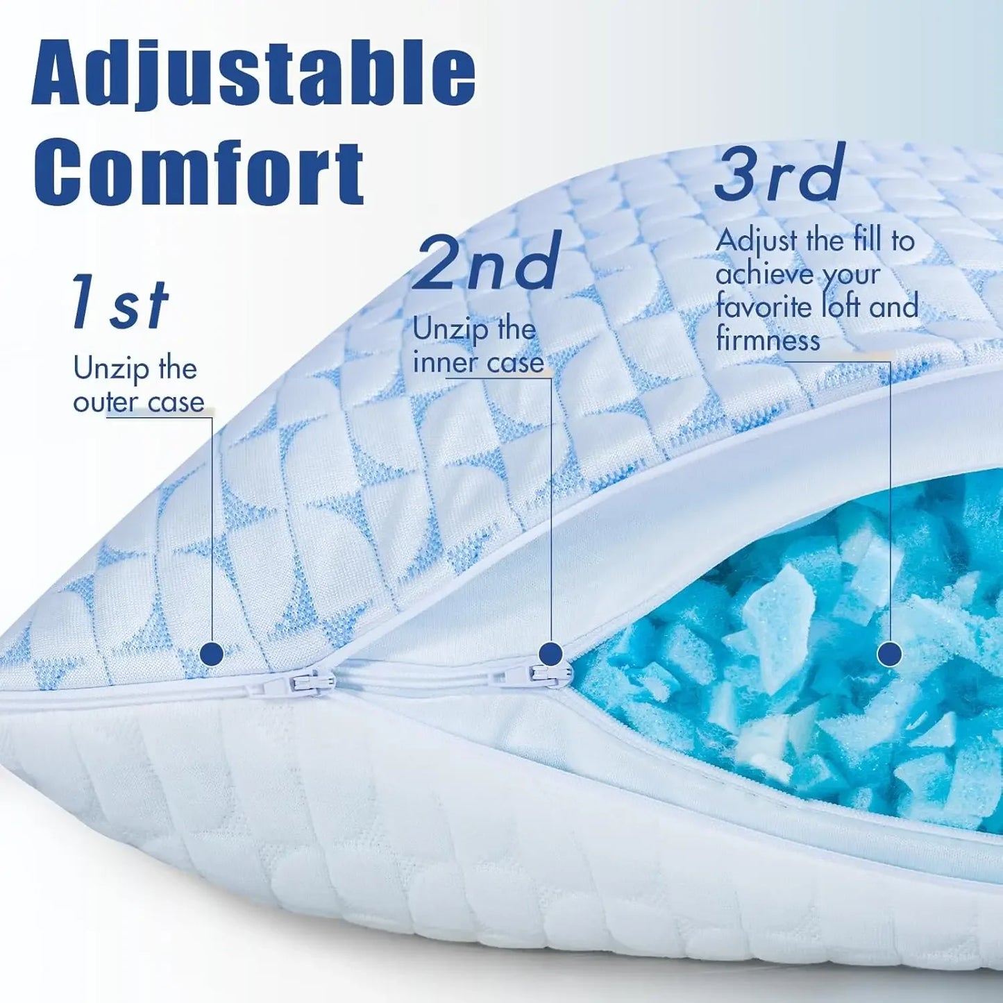 ShreddedMemoryFoamPillows Set2 WithAdjustableCooling ForSideSleepers HypoallergenicDurable NightTimeComfort