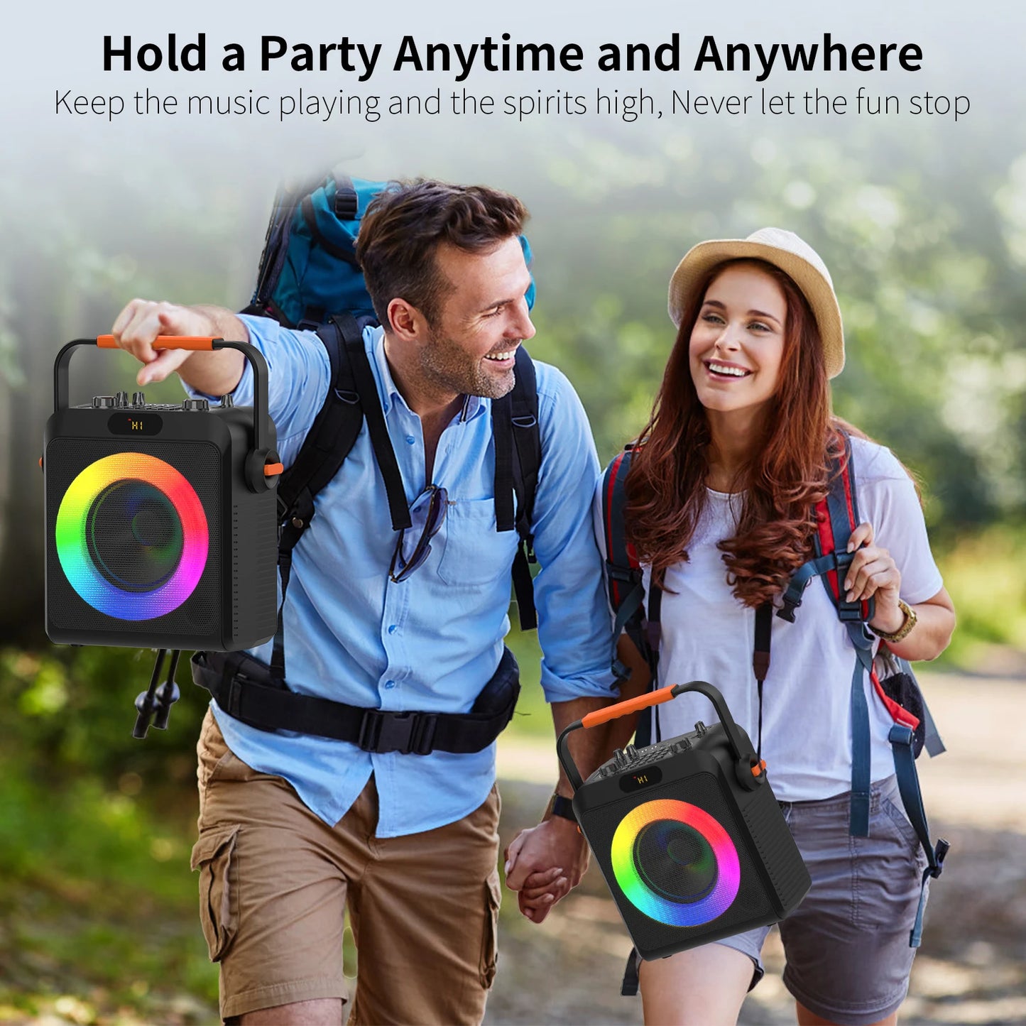 2 Wireless Microphones T19-T Karaoke Machine | Black Karaoke Speaker With Treble/Bass Adjustment, Wireless Speaker PA System