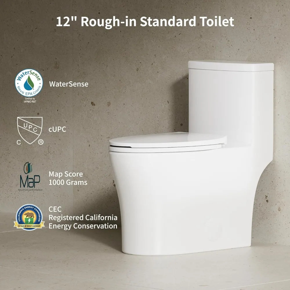 One Piece Elongated Toilet With Powerful Dual-Flush Cyclone Flushing 1.28 GPF Ceramic