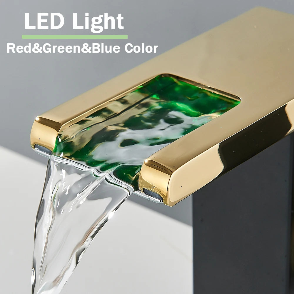 Rozin LED Bathroom Basin Faucet Waterfall Hot Cold Deck Mounted