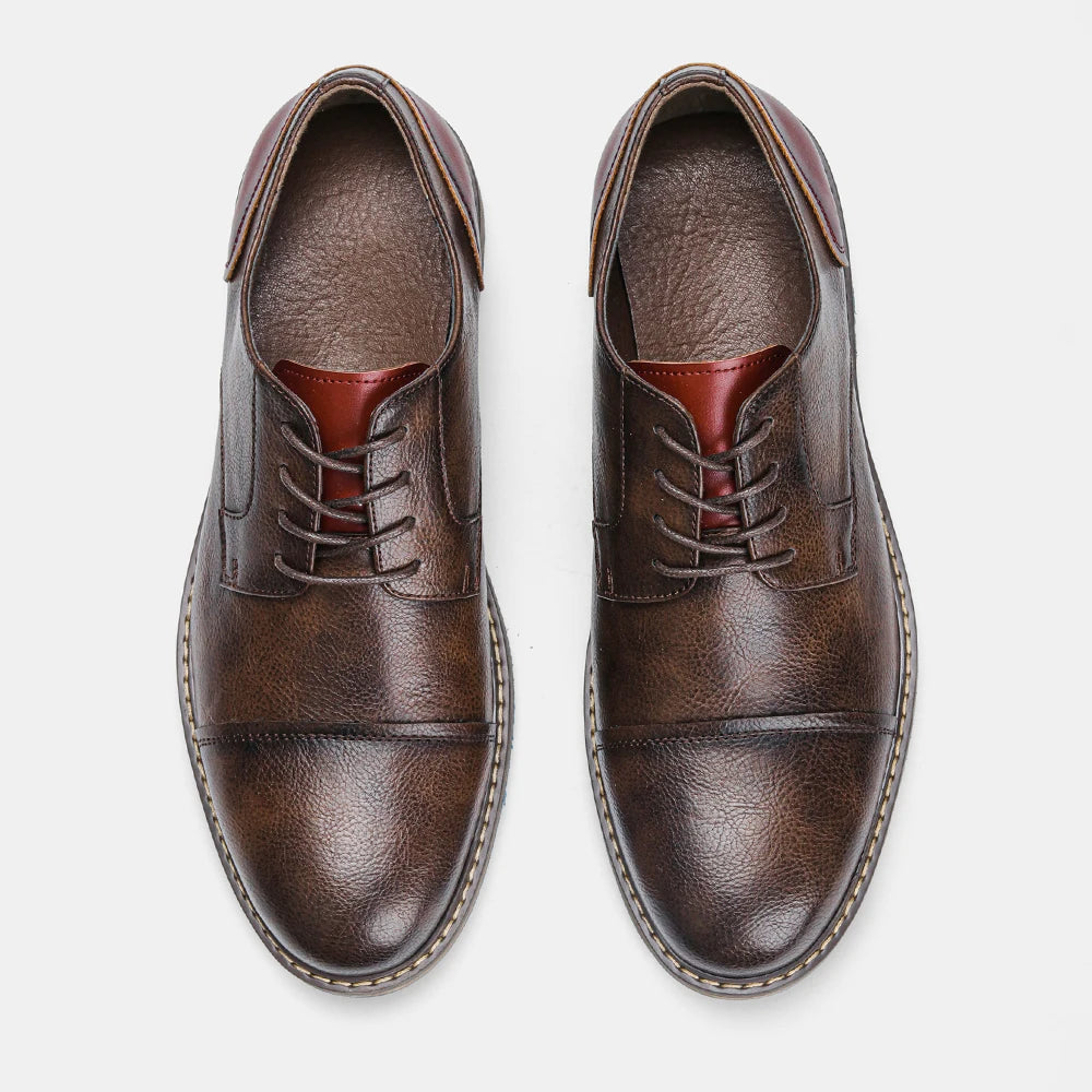 Hecrafted Retro Derby Shoes For Men Leather Casual Footwear