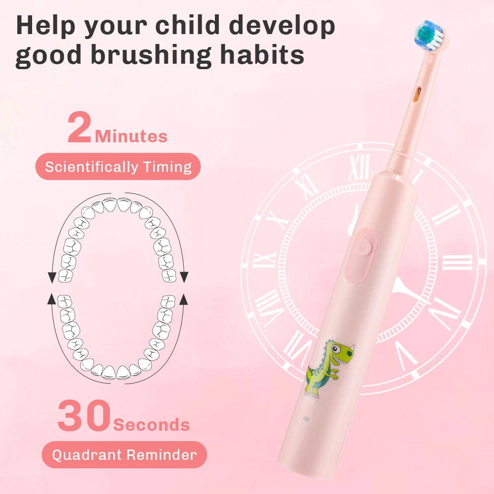 AFDEAL Rechargeable Rotating Kids Electric Toothbrush With 4 Soft Brush Heads Whitening Oral Care