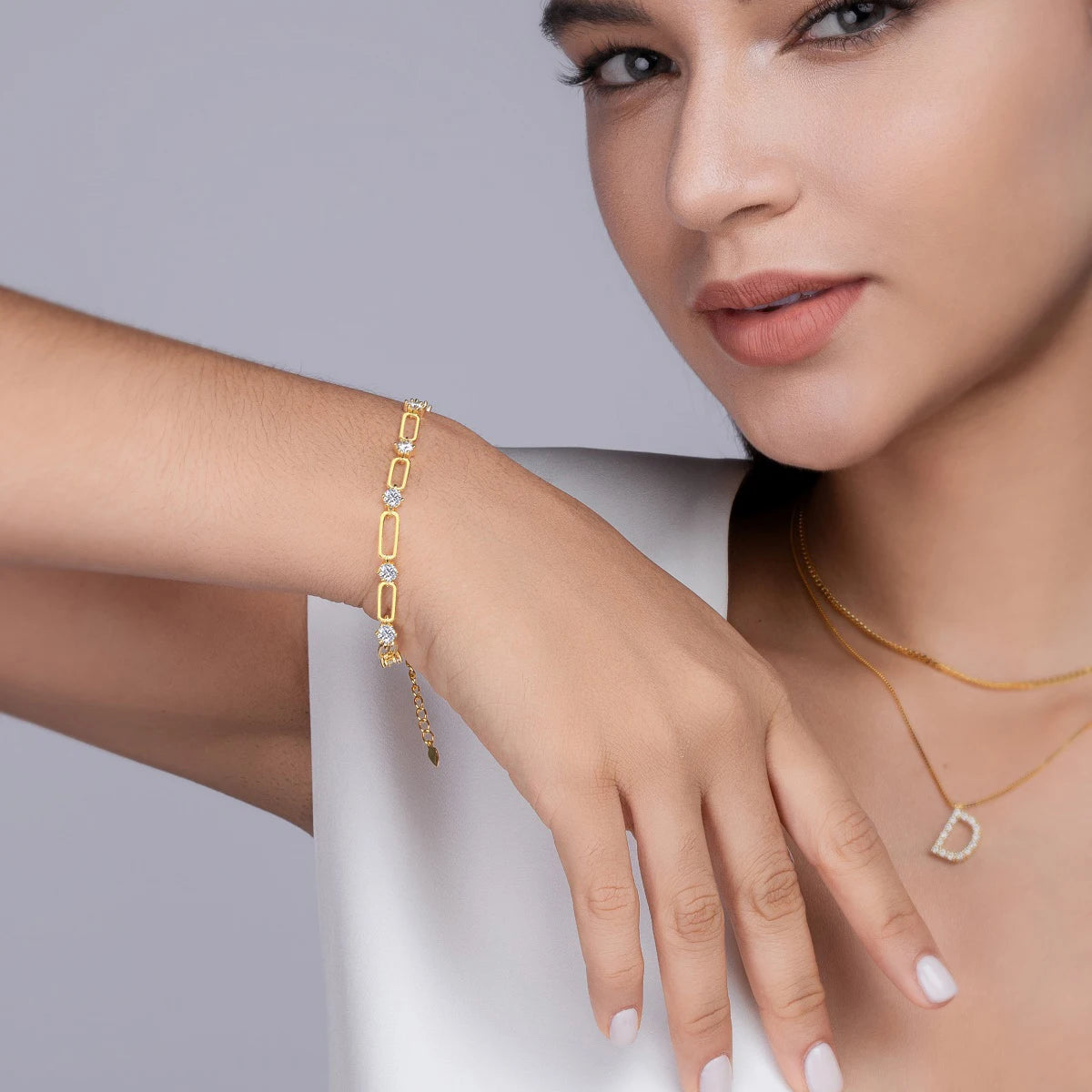 Moissanite Bracelet Chain Design 925 Sterling Silver 18K Gold Plated