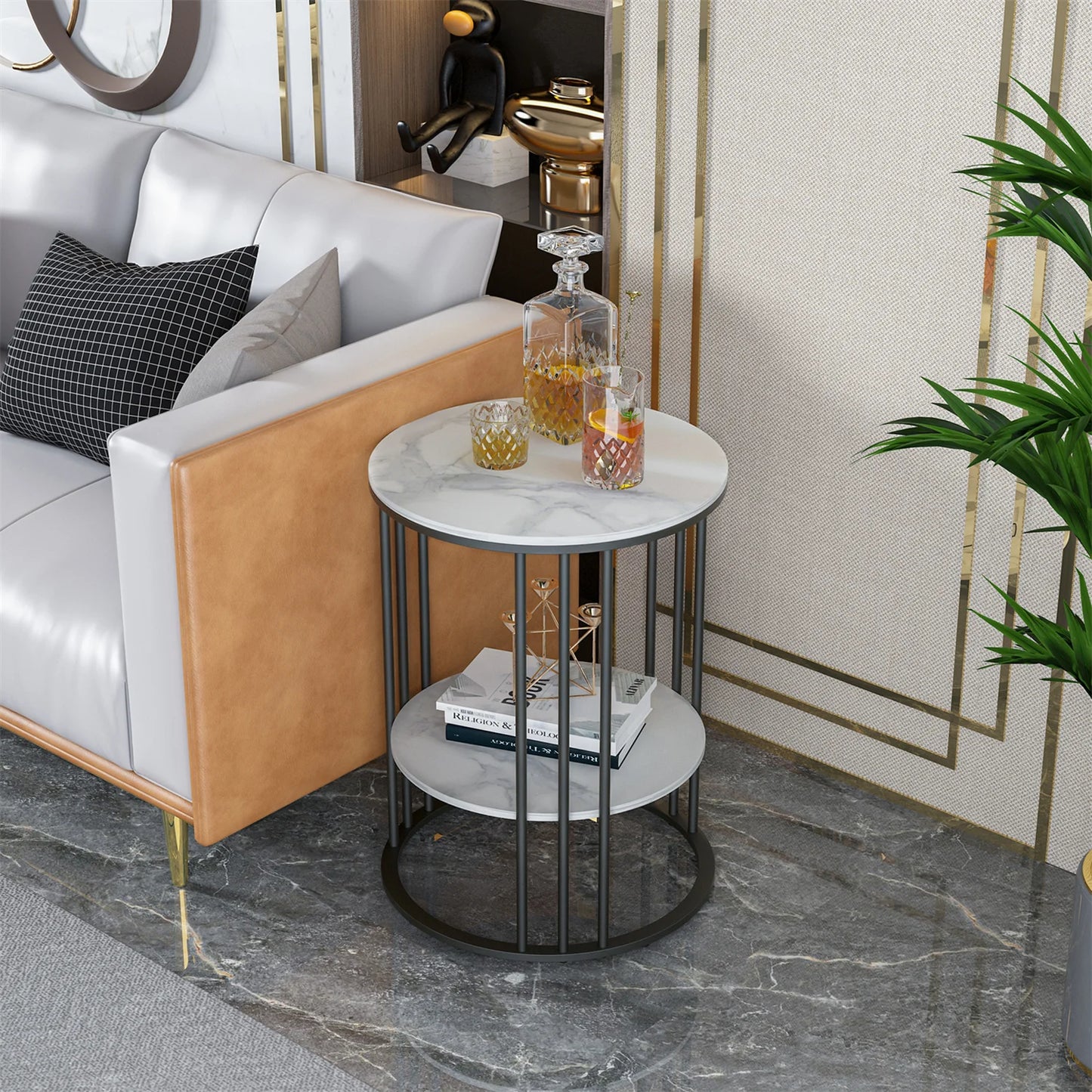 Wisfor End Table With Sintered Stone Top Modern Nightstand Storage, Living Room Accent