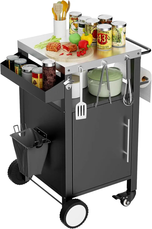 Outdoor Grill Cart with Patio Furniture, Outdoor Grill Table with Storage,Rolling Bar Cart Outdoor BBQ Cart
