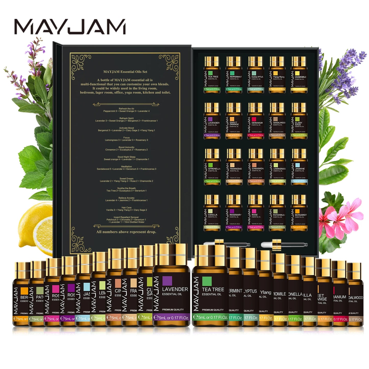 MAYJAM 20 Bottles Essential Oils Kit Set Lavender Jasmine Eucalyptus Vanilla