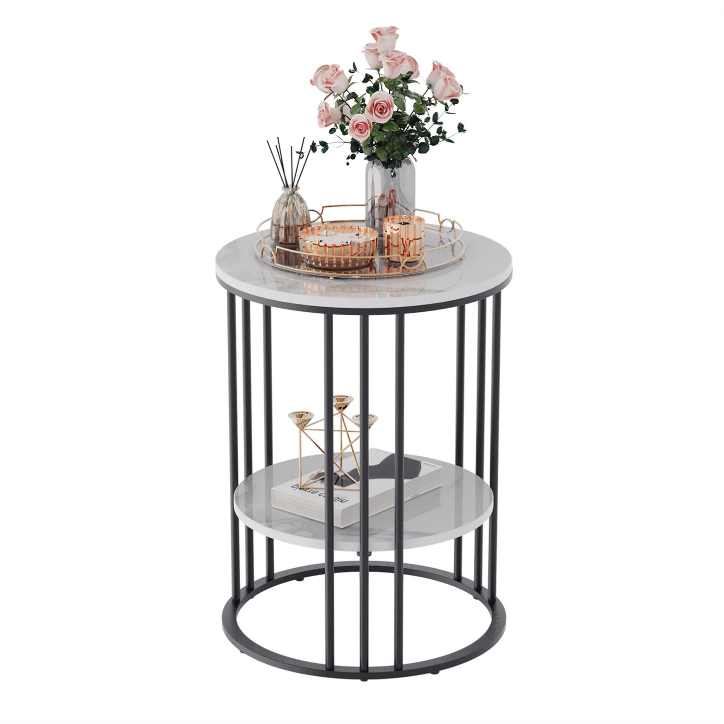 Wisfor End Table With Sintered Stone Top Modern Nightstand Storage, Living Room Accent