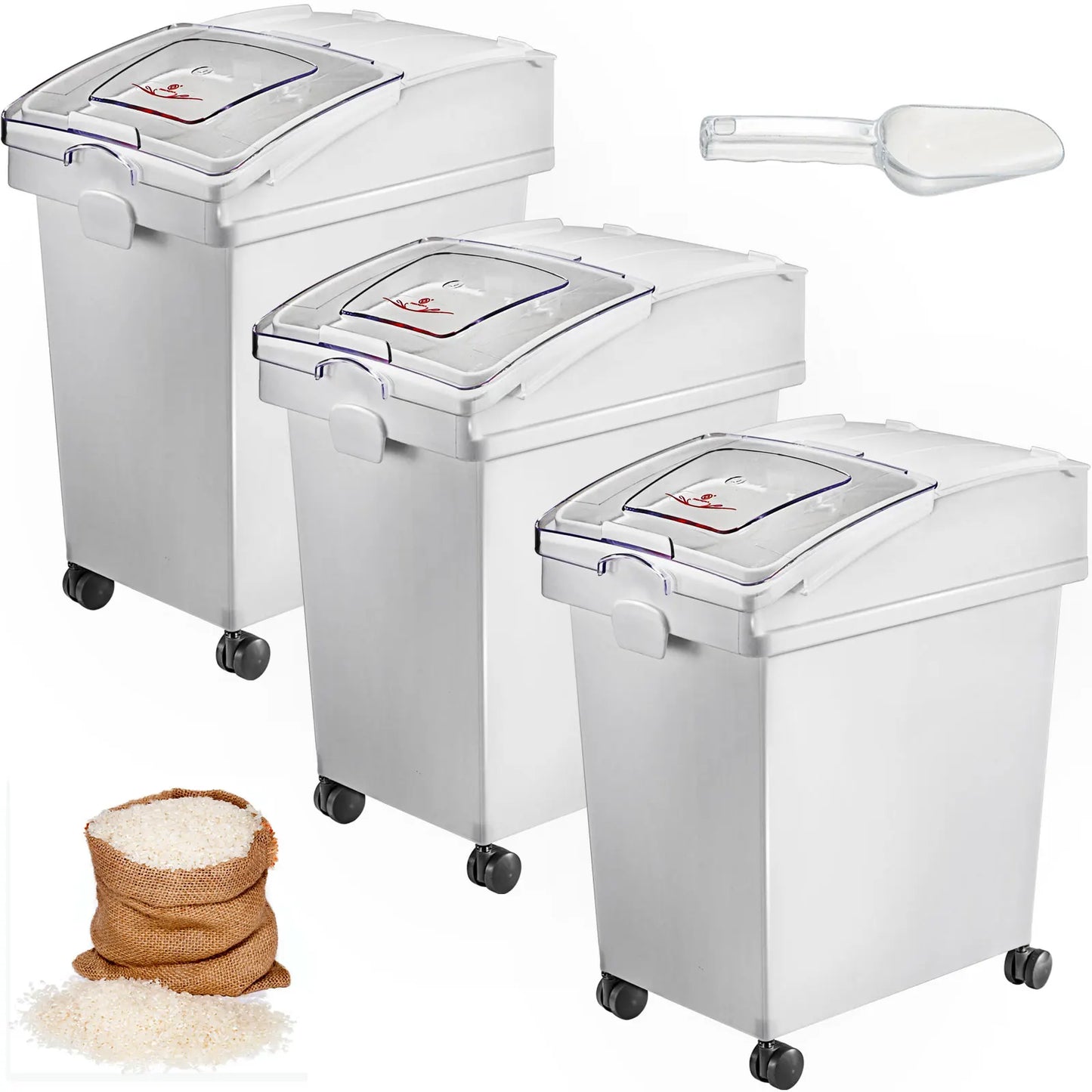 SucceBuy 25L Dry Ingredient Storage Bin with Scoop Caster Dustproof Rice Flour Soybeans for Restaurant Kitchen Commercial