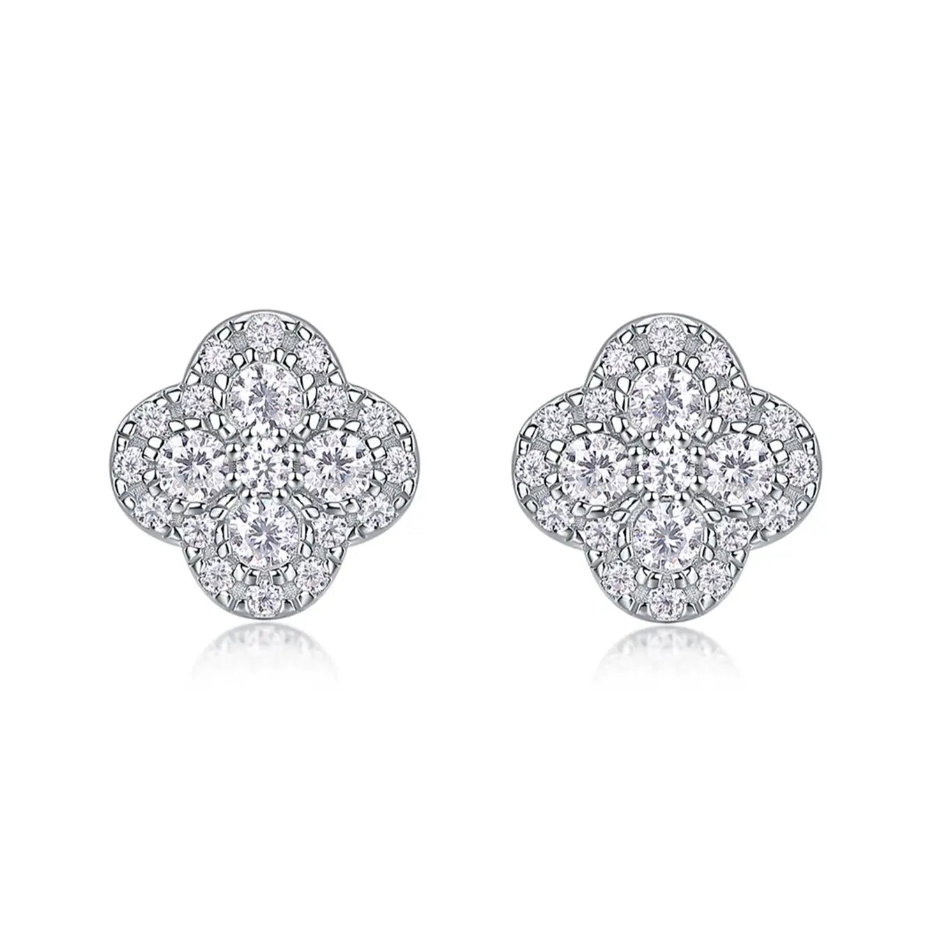 JIUZUAN Moissanite Flower Stud Earrings 925 Sterling Silver Gold Plated