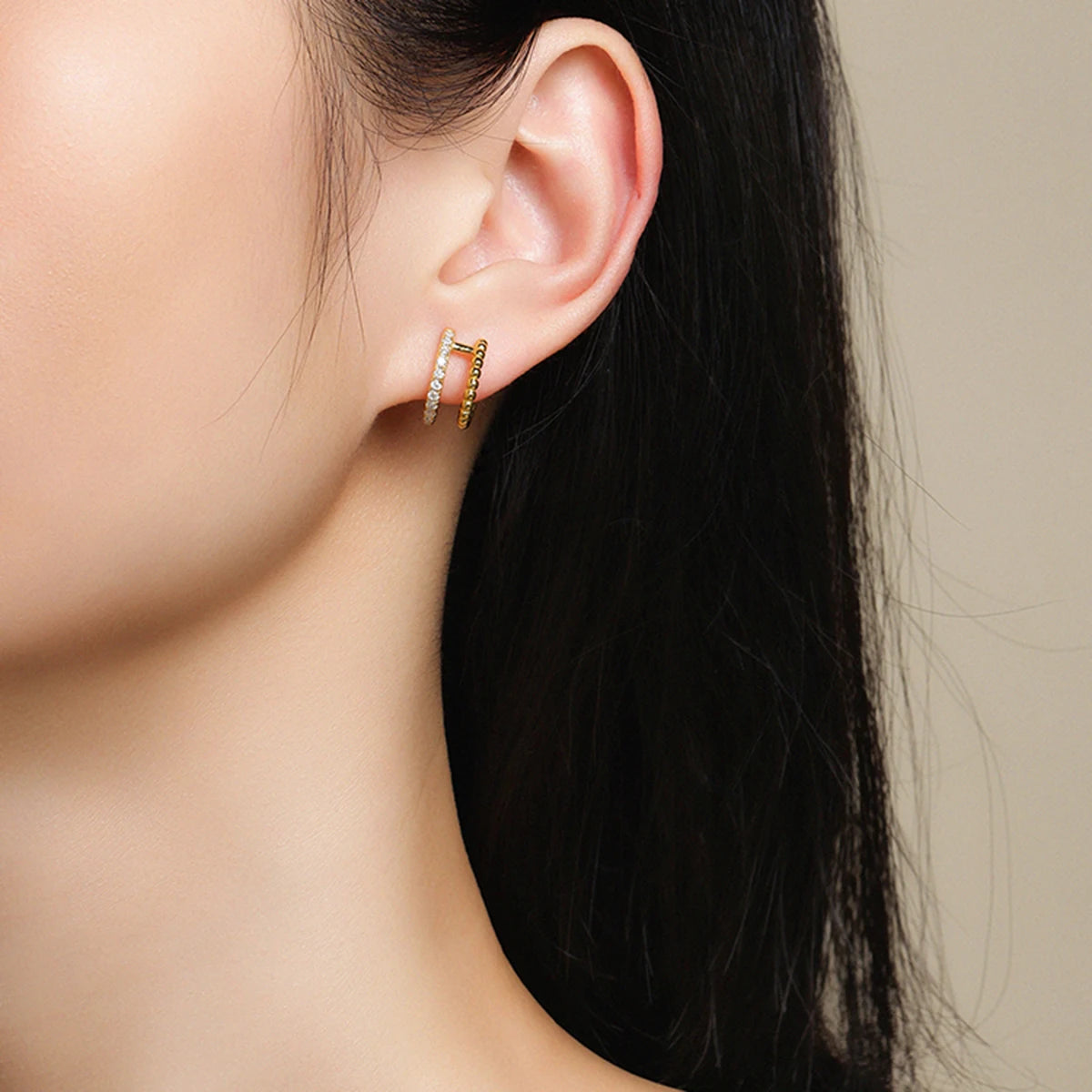 JIUZUAN 925 Sterling Silver Hoop Earrings With CZ Beads