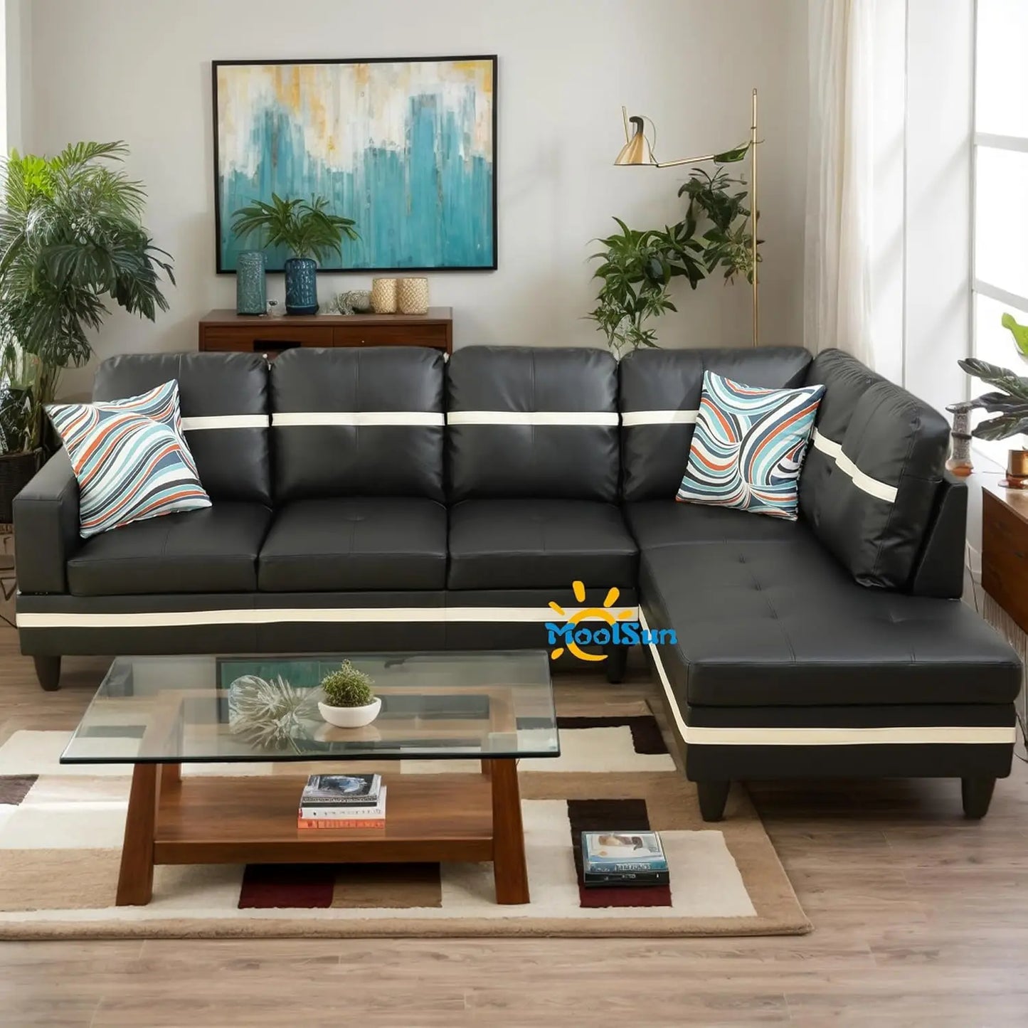 L-Shaped Modern Synthetic Leather Sofa Set for Living Room