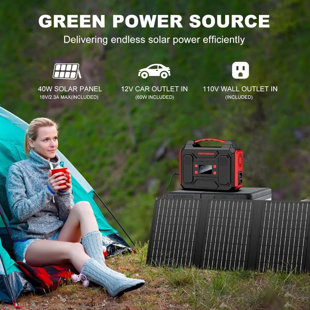 Portable Power Station 300W Generator With Foldable 40W Solar Panel