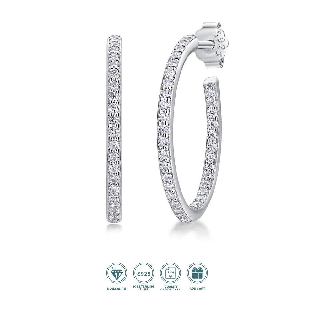 Jiuzuan Moissanite Hoop Earrings 925 Sterling Silver Gold Plated GRA Certificate