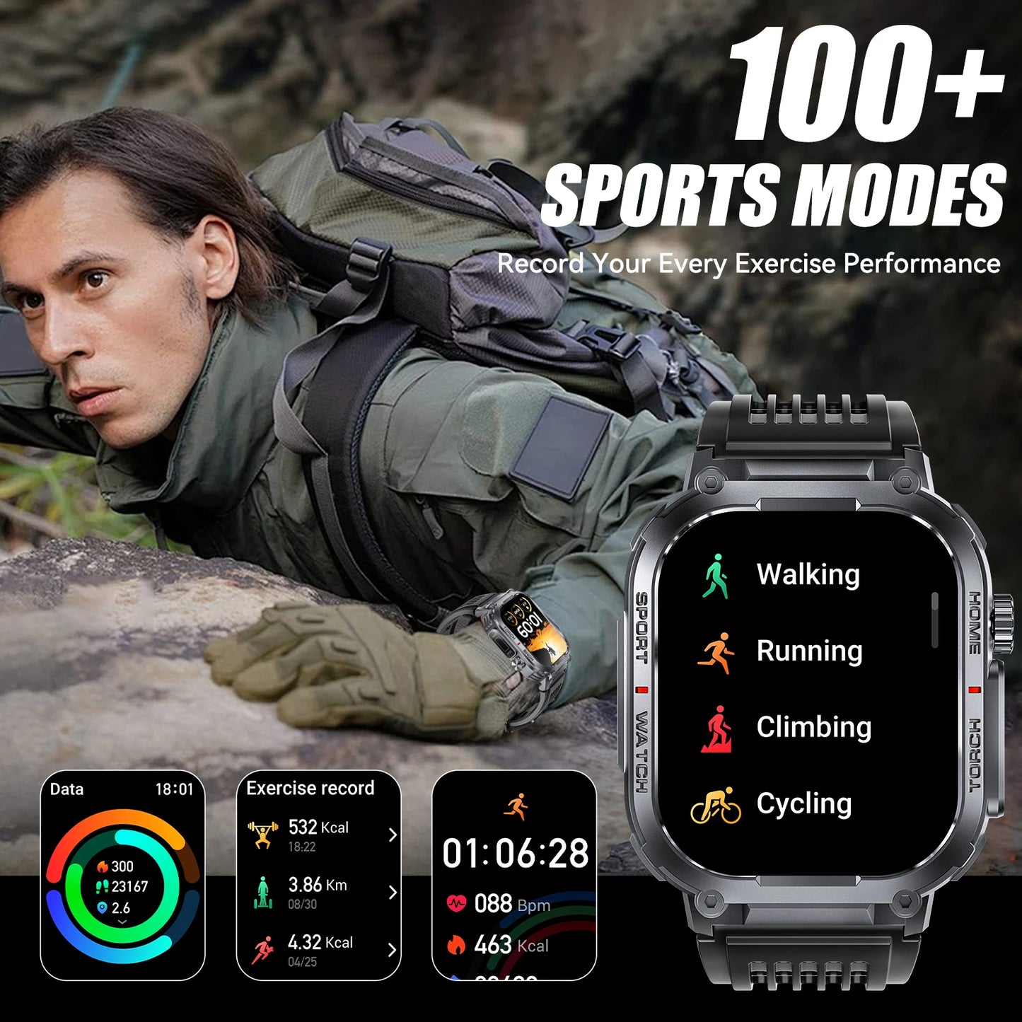 EIGIIS Smart Watch Men 3ATM Waterproof Compass Heart Rate
