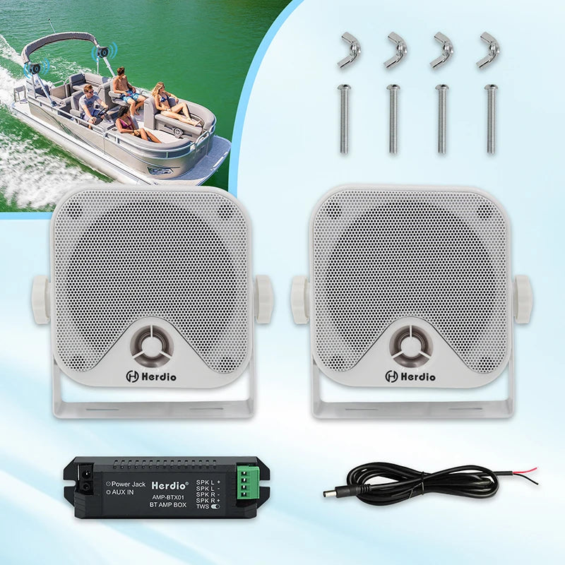 Herdio Heavy Duty Waterproof Boat Marine Bluetooth Surface Mounted Speakers