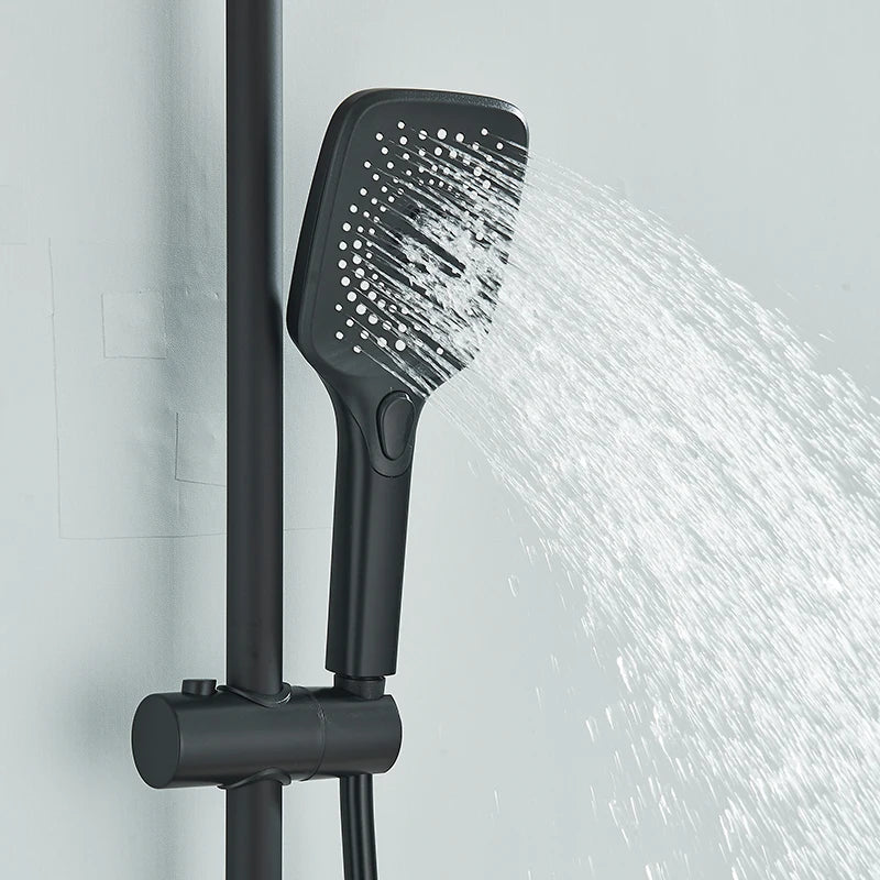 MYQualife Brass Shower System Set With Rainfall Head Wall Mounted Hot Cold Water