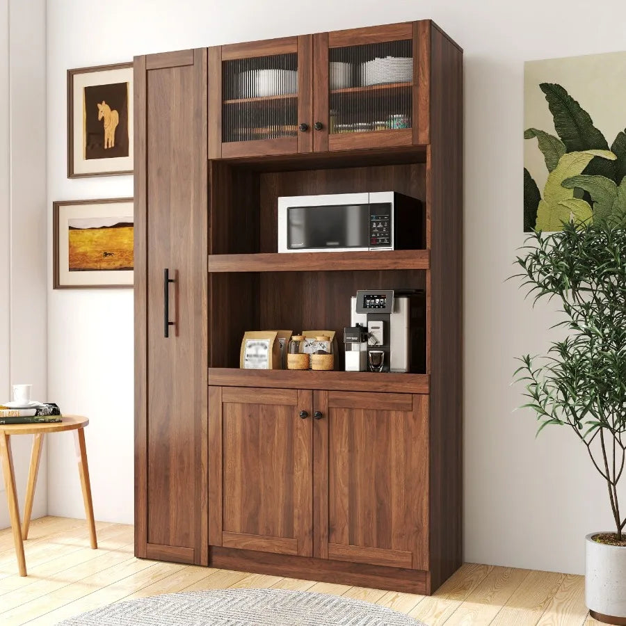 Farmhouse Pantry Cabinet With Pullout Multitier Storage