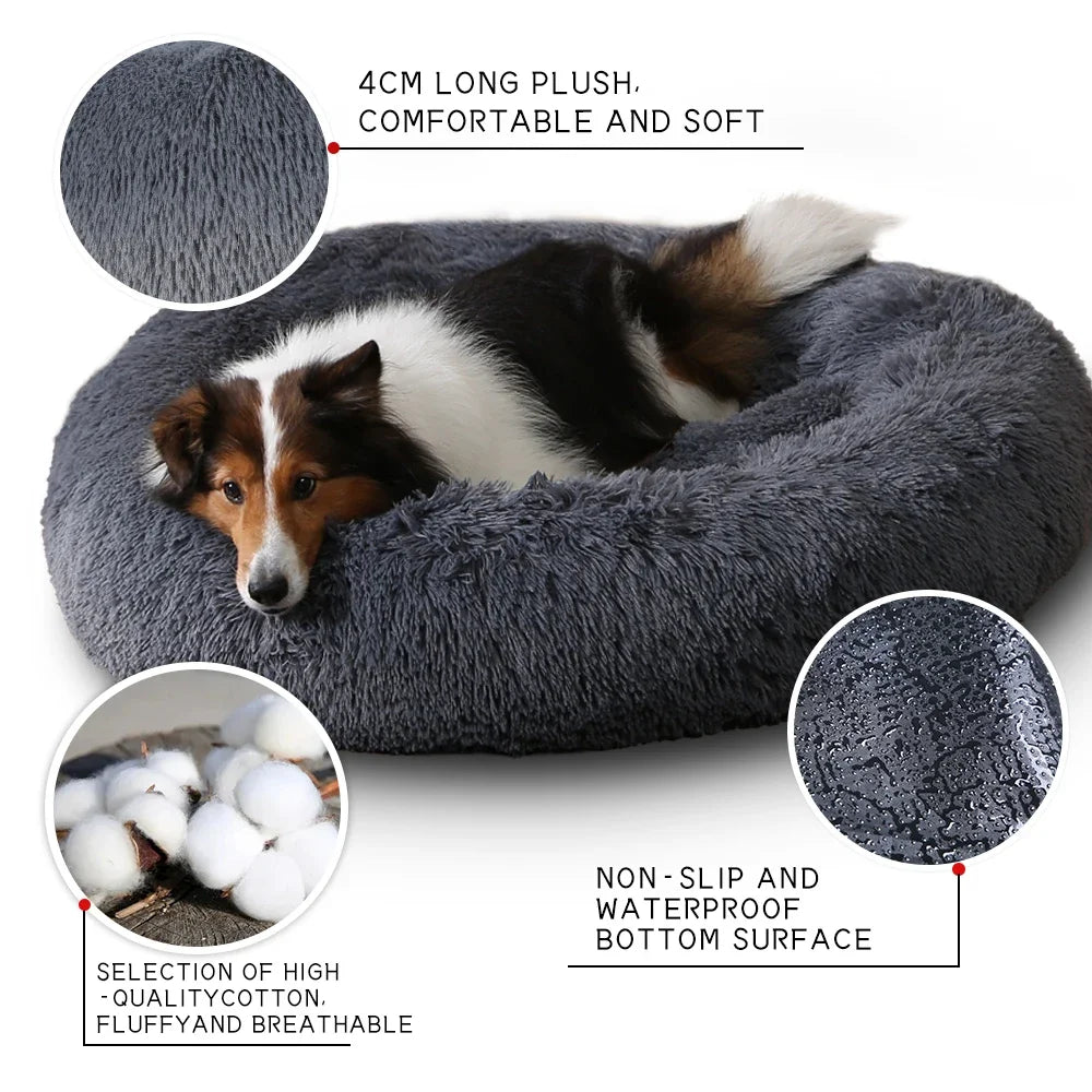 NONECN Round Plush Dog Kennel Bed For Winter Warm Comfort