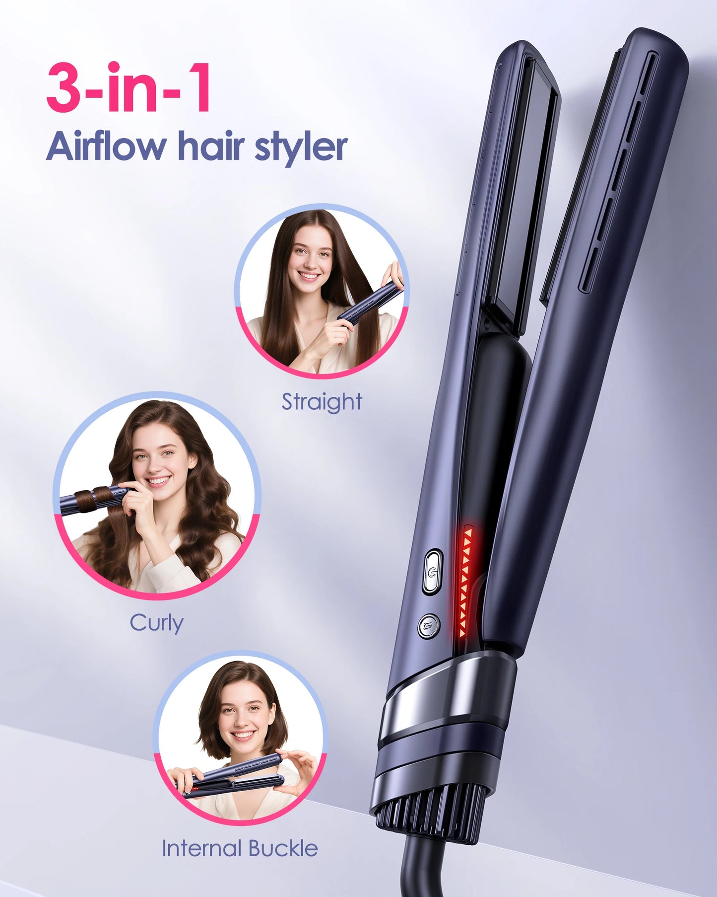 BOPCAL 3 in 1 Cold Air Hair Straightener Curler Flat Iron Straight Hair Stick Rapid heating Negative Ion Straightener Hair dryer