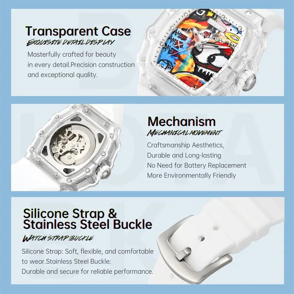 Bozlun Automatic Watch Octopus Comic Design Casual Sports Wristwatch