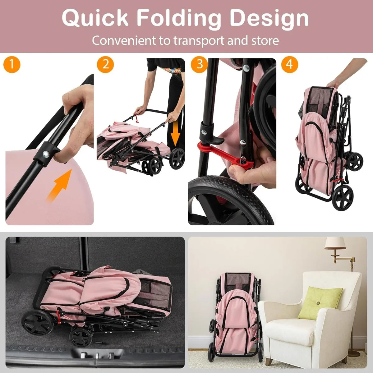 XMSJ Giantex Double Pet Stroller With Detachable Carrier Bags