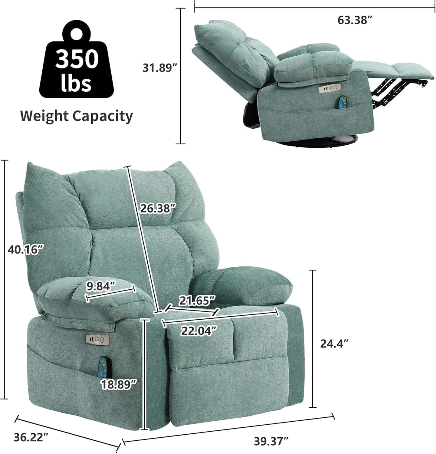 HUANZHUANG Ultracomfort Power Massage Recliner With Heat And Therapeutic Support