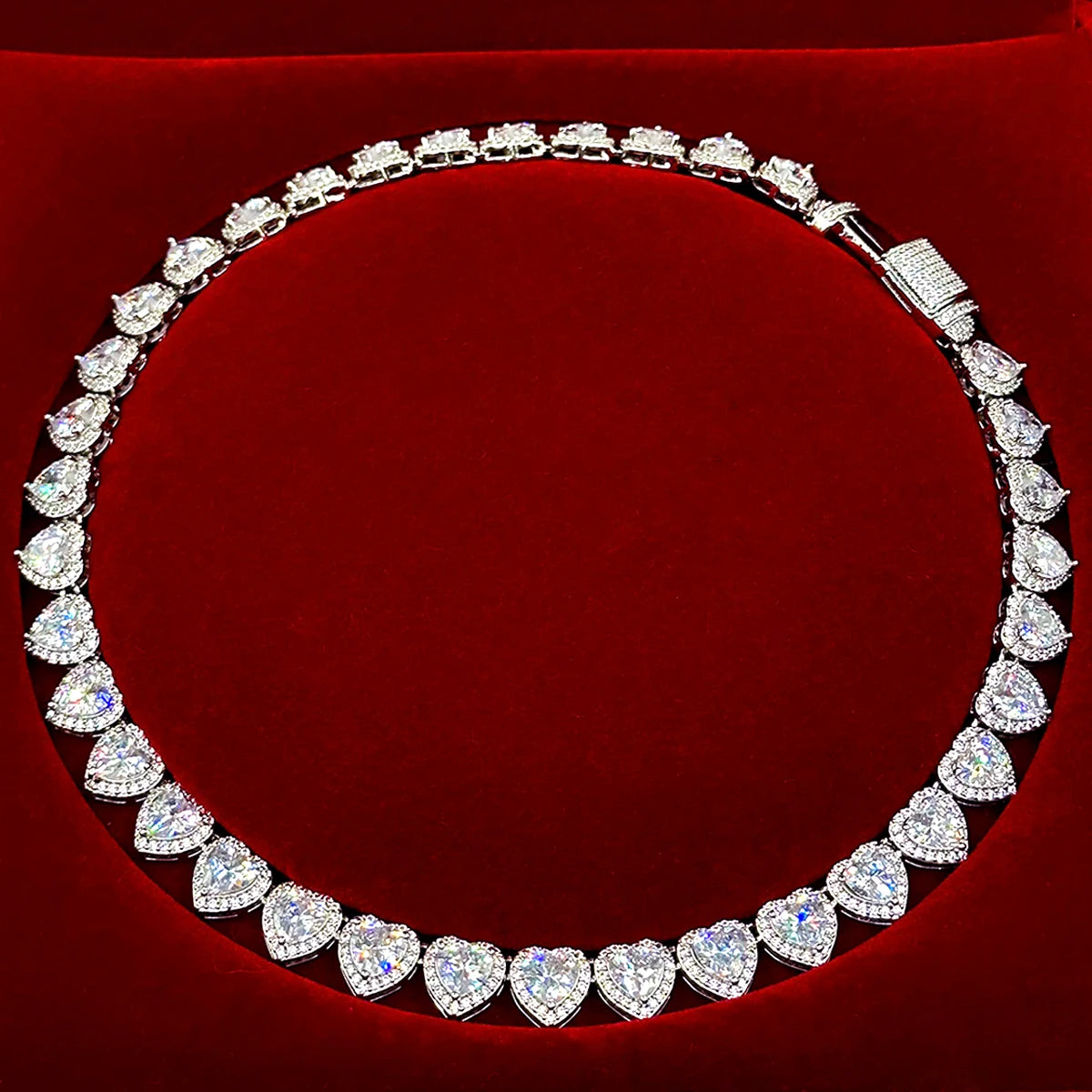 Aokaishen Clustered Heart Tennis Chain Necklace For Women