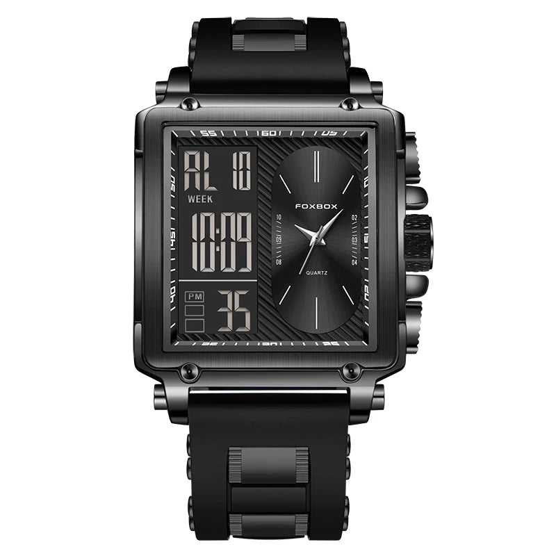 Foxbox Square Digital Quartz Mens Wristwatch Silicone Strap