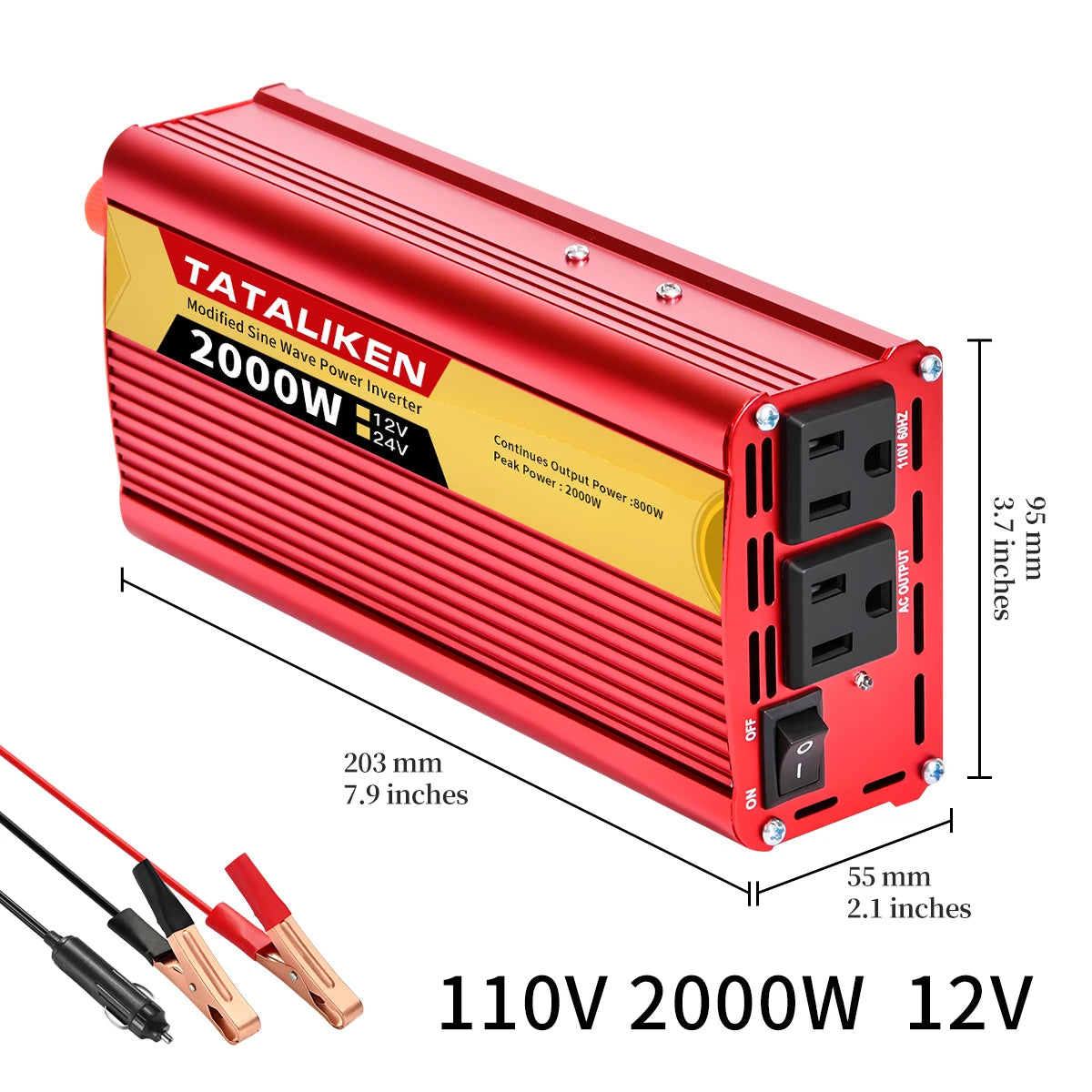 Tataliken 600W-2500W Inverter 12V/24V To 110V 60Hz VehicleMounted Household OffGridReady