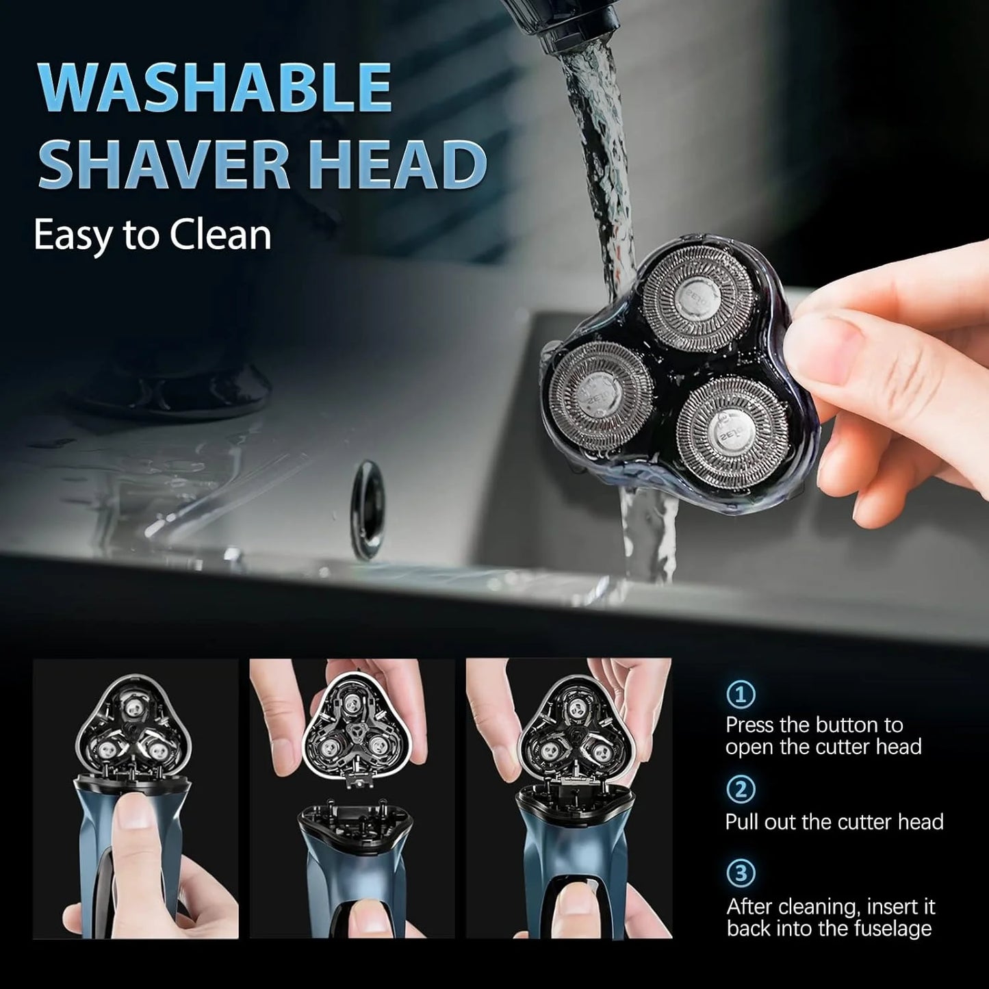 Sejoy Electric Razor For Men Rechargeable Triple Blade Wet Dry