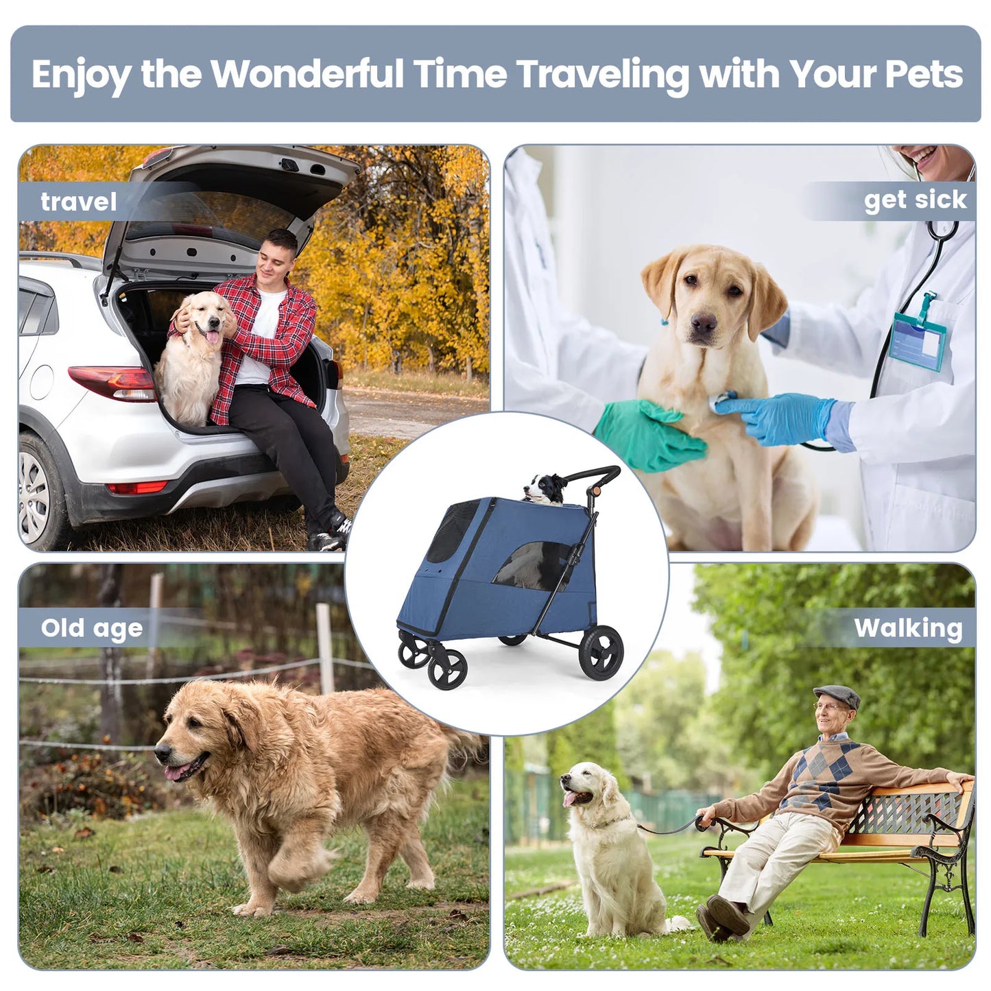 Wedyvko Pet Stroller 4 Wheel Travel Jogger For Dogs And Cats