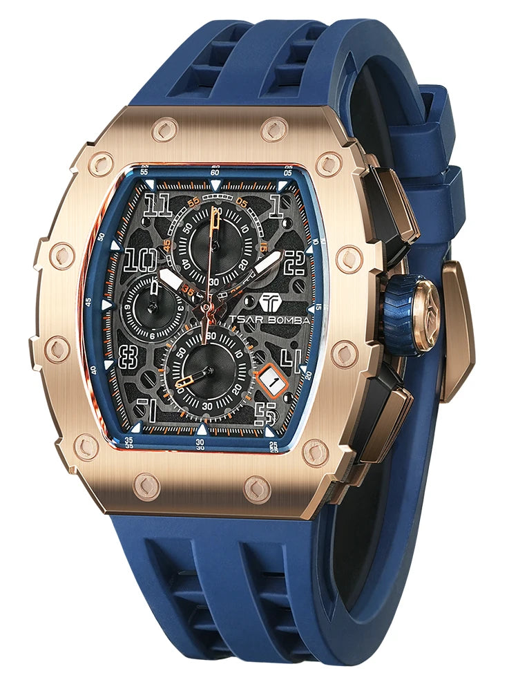 TSAR BOMBA Tonneau Stainless Steel Waterproof Wristwatch For Men