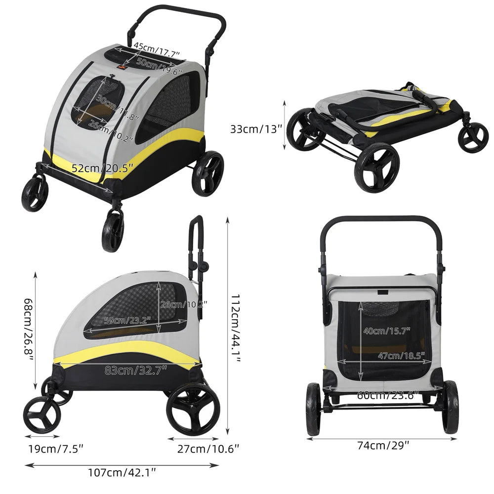 Dog Stroller Pram 4 Wheel Foldable Travel Jogger Wagon