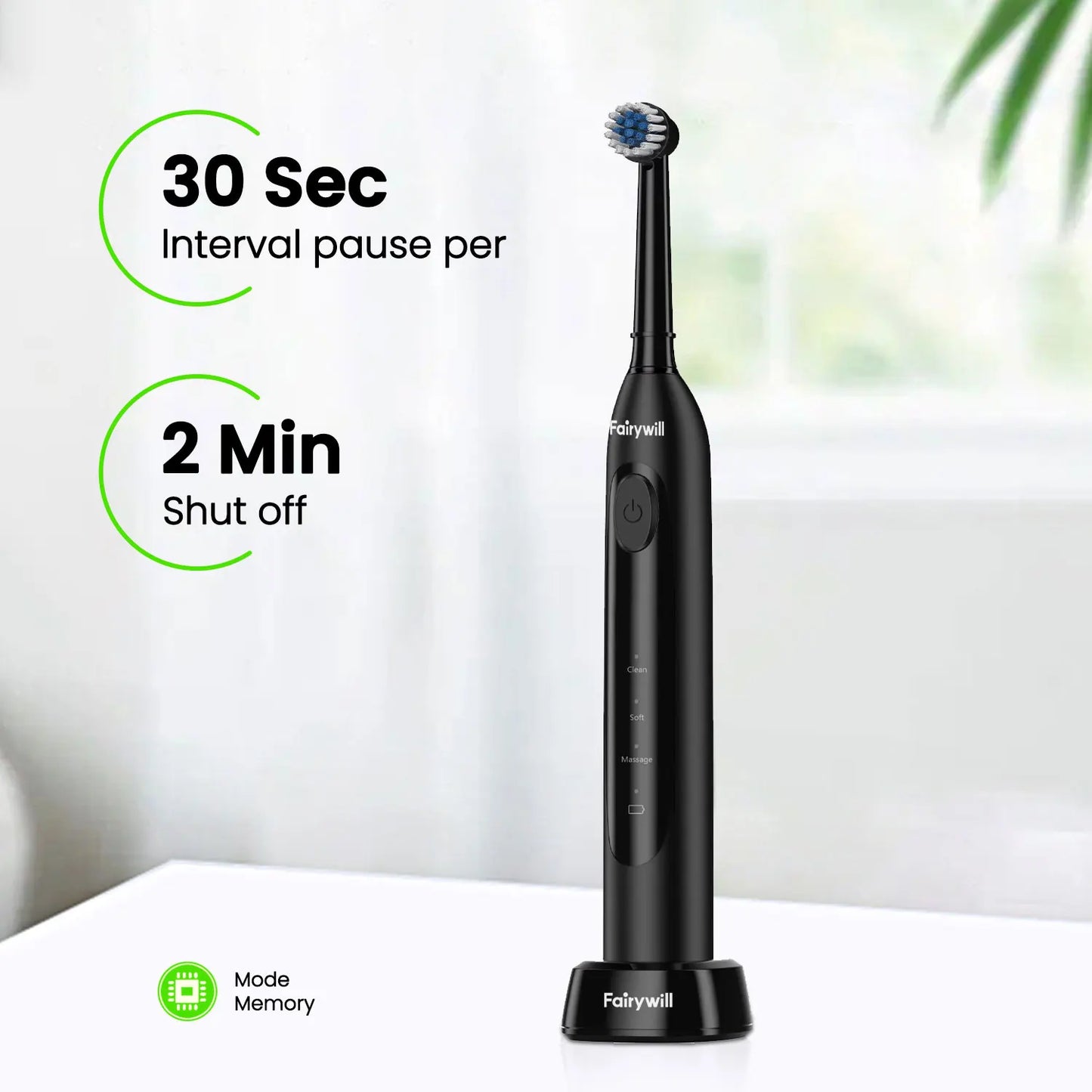 Fairywill T2233 Electric Toothbrush Rechargeable Sonic with Four Replacement Heads
