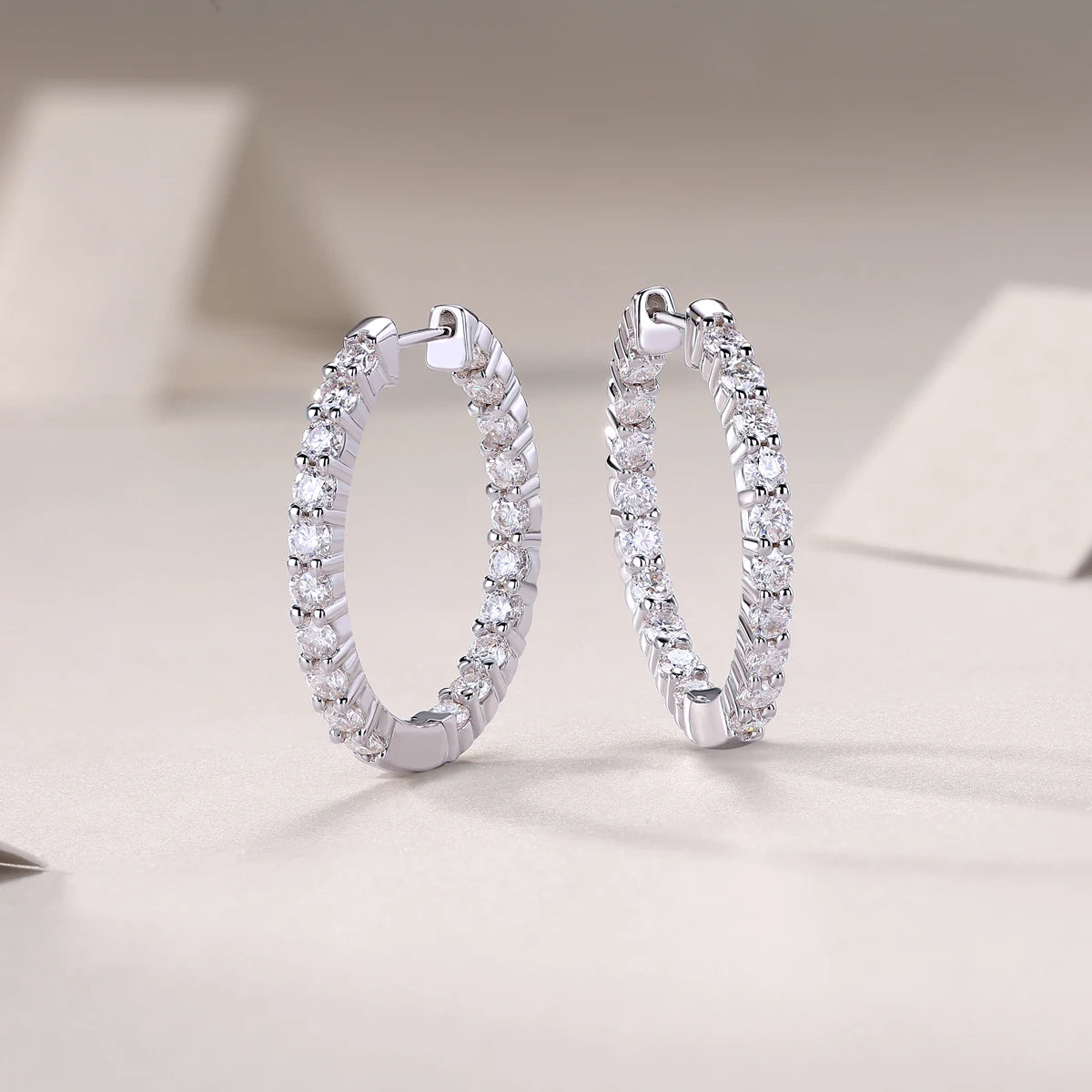 JIUZUAN Moissanite Hoop Earrings 925 Sterling Silver 18K Gold Plated