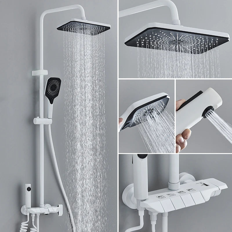 MYQualife Brass Shower System Set With Rainfall Head Wall Mounted Hot Cold Water
