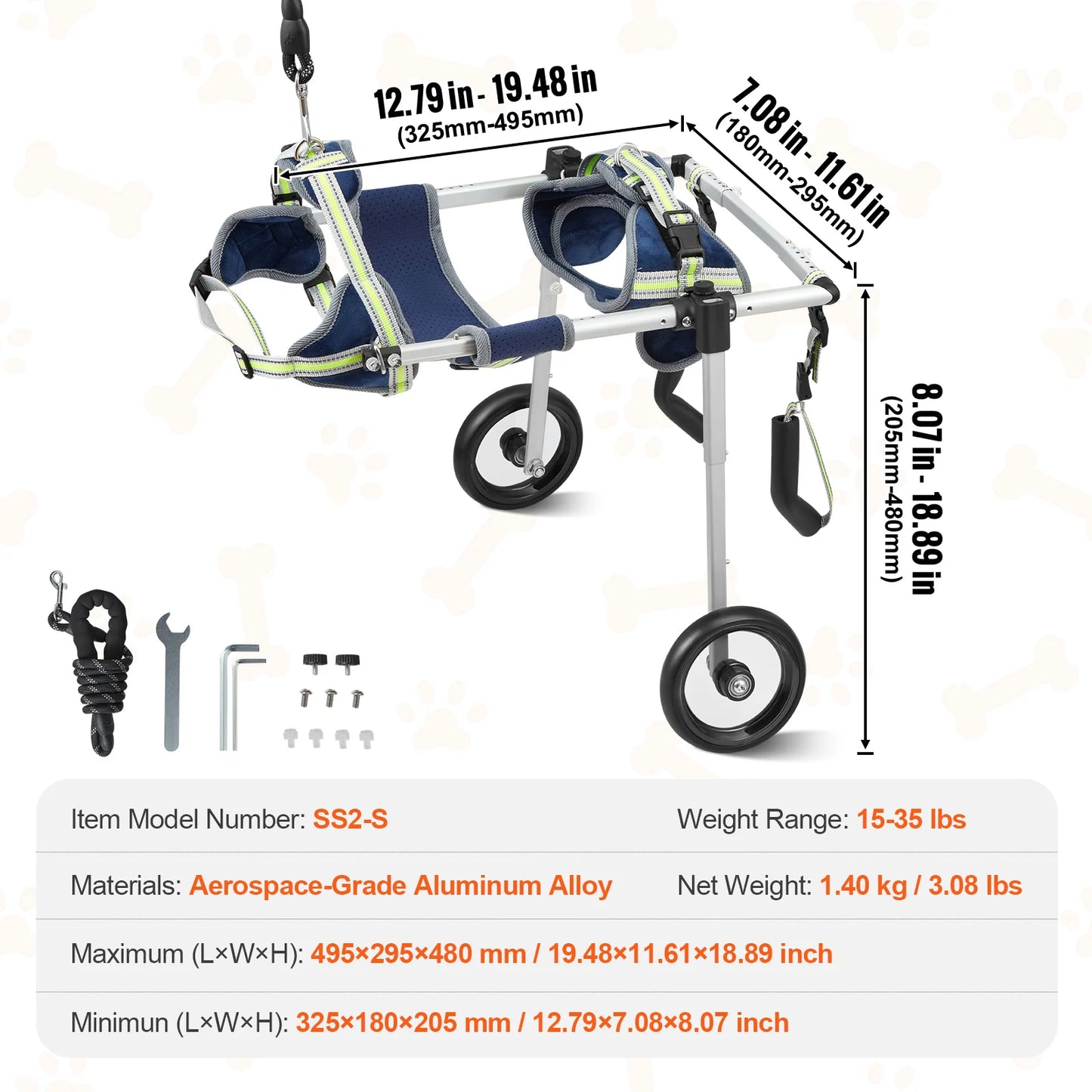 SucceBuy 2 Wheel Dog Wheelchair For Disabled Hind Limbs