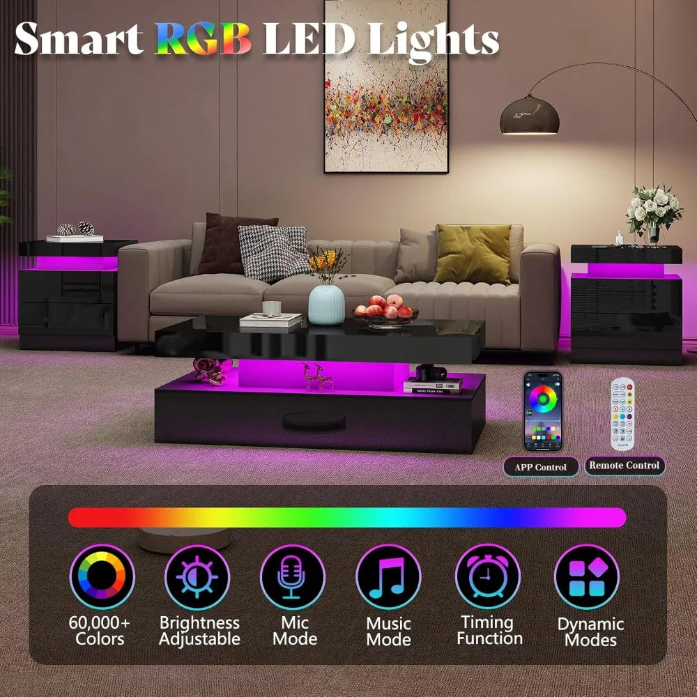 LED Coffee Table With Open Storage Modern Two-Tier Design