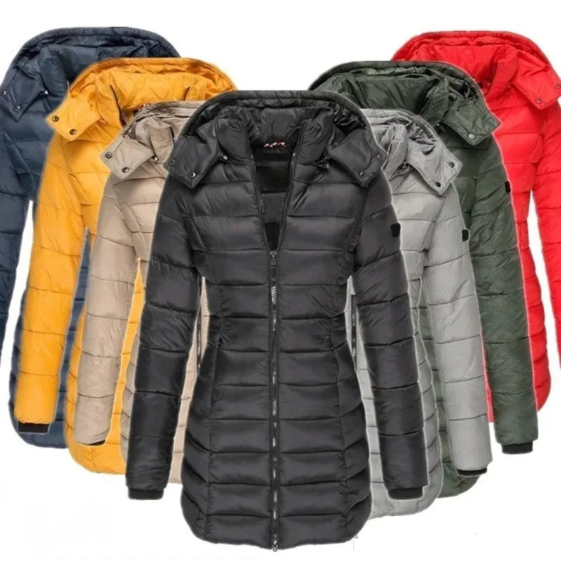 Winter Thick Warm Women Parkas Padded Hooded Long Sleeve Coat
