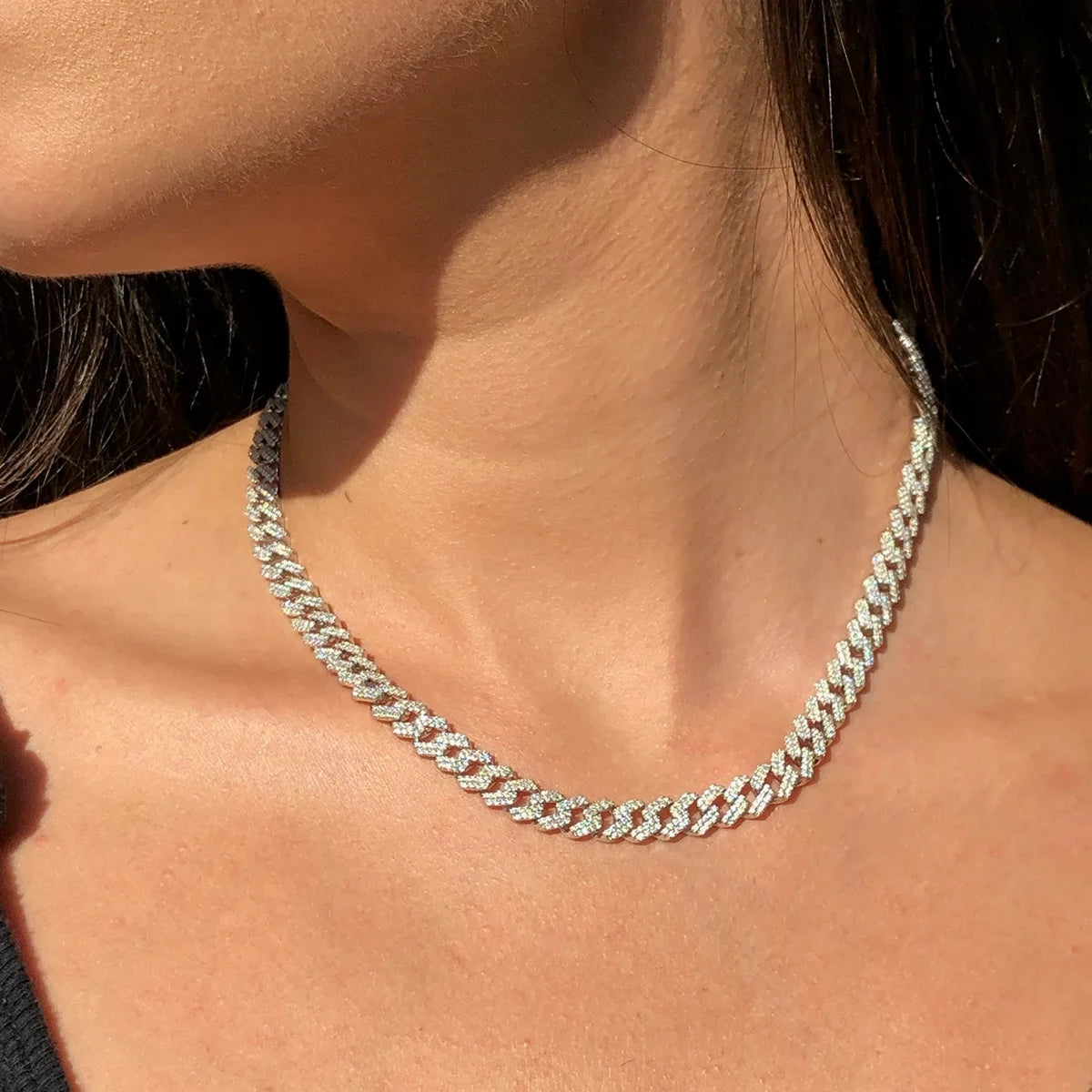 JIUZUAN Moissanite Cuban Chain Necklace Unisex 925 Silver